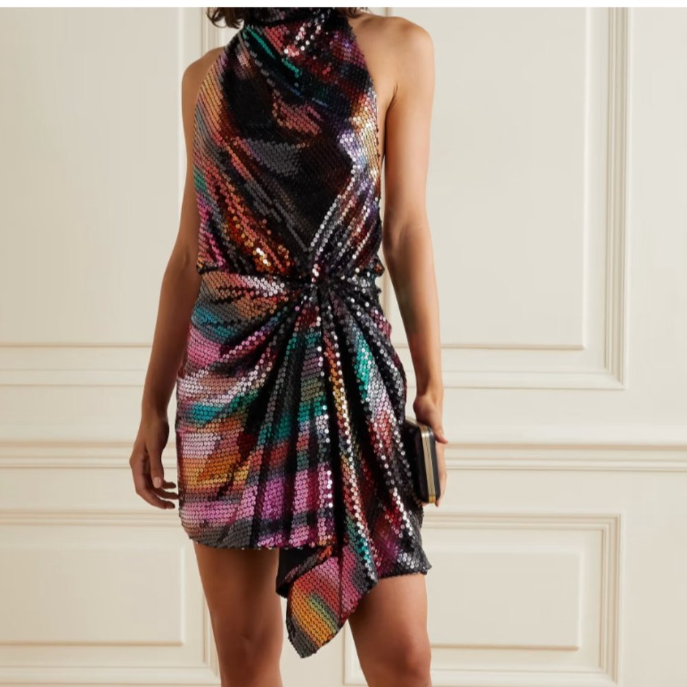 The Attico Multicolor Sequin Halter Dress
